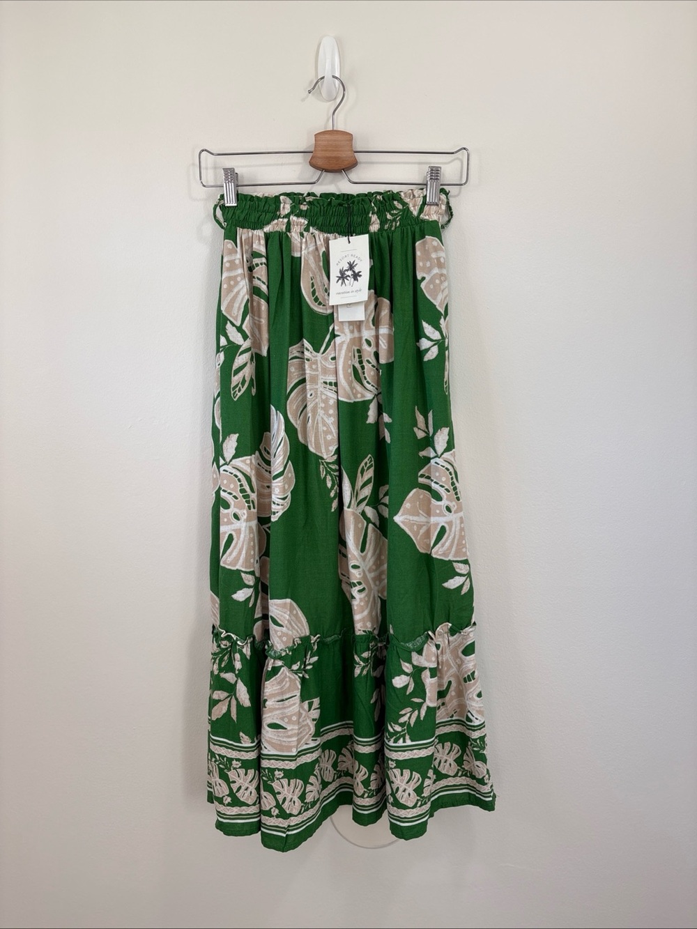 Rachel Zoe Tropical Palm Tiered Linen Maxi Skirt Womens XS Resortwear Vaca New